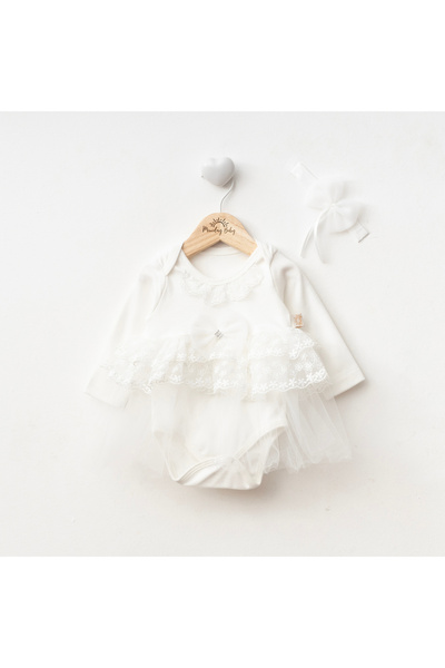 Miniday Baby Baby Girl Mevlütlük Bodysuit Dress with Bandana and Lace Bk1019