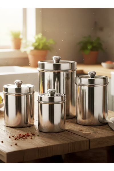 Cady One Stainless steel nuts jar set (7-8-9-11) cm with airtight lids for st...