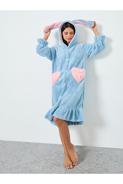 Styli Women Blue Fleece Bunny Robe