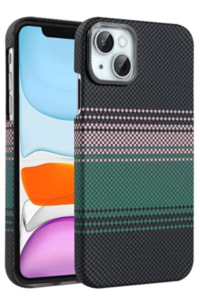 Paladyum Case Kevlar Carbon Patterned Green Cover Compatible with iPhone 13 a...