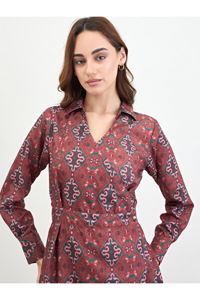 Styli Brown Floral A-Line Midi Dress