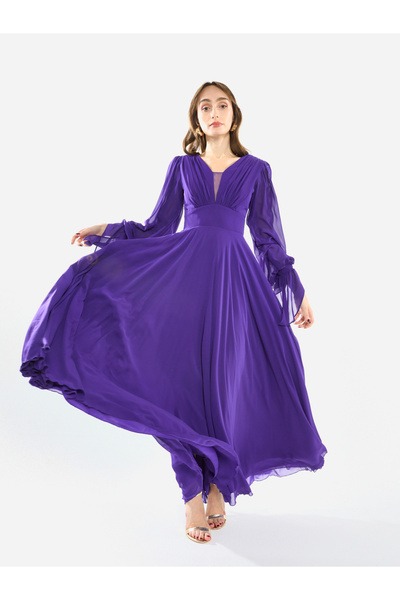 House of Moda By Styli فستان ماكسي شيفون مطوي للنساء