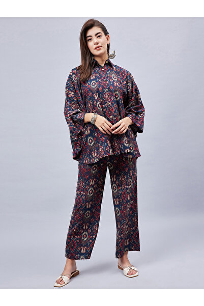 WineRed By Styli Women All Over Print Shirt and Pants Co-Ords