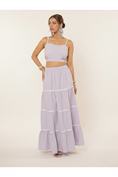 WineRed By Styli Women Solid Crop Top and Maxi Skirt Co-Ords