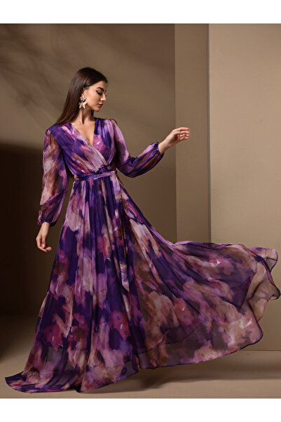 Take Two By Styli Women Tie Dye Print Belted A-Line Maxi Dress