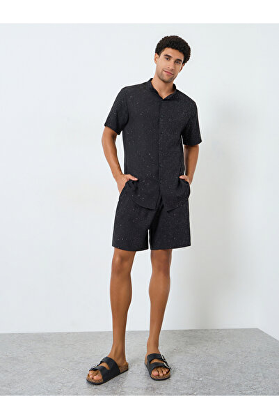 Take Two By Styli Men Textured Stand Collar Shirt and Shorts Co-Ords