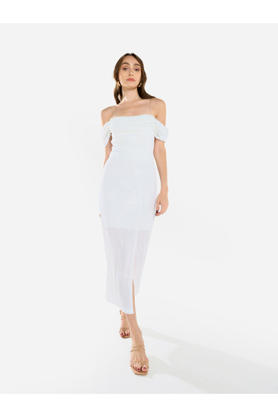 House of Moda By Styli Women Draped Sequin Midi Dress