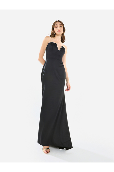 House of Moda By Styli Women Strapless Crepe Structured Gown Dress