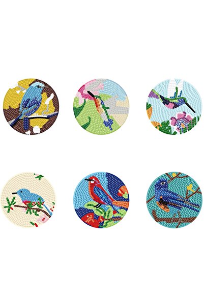 iğne izi Elmas Boyama Bardak Altlığı Seti – 6 Parça, Plastik Stant Dahil, DIY...