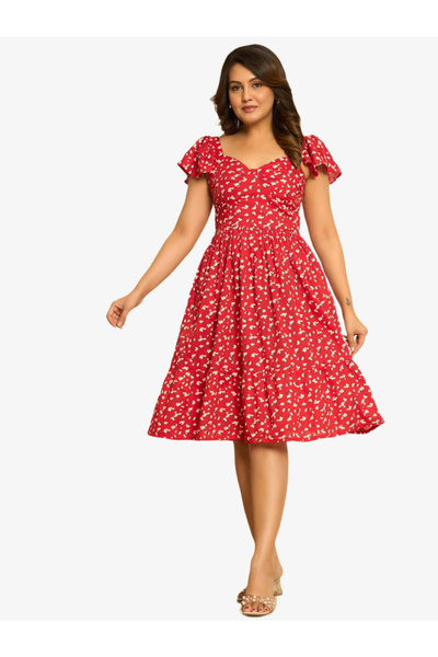 KASYA By Styli Women Red Printed Viscose Midi Dress