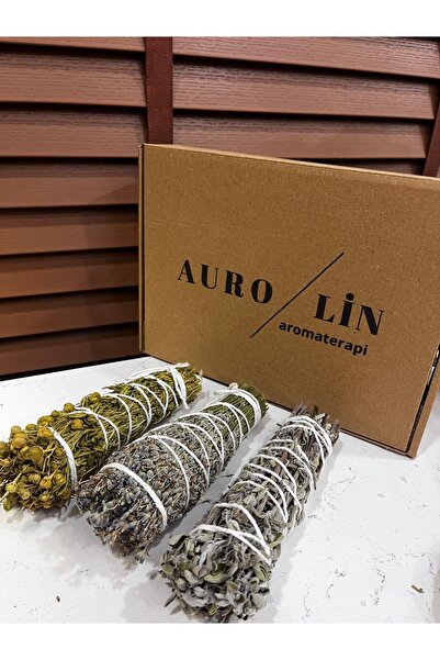 AUROLİN 3'lü Ritüel Seti: Adaçayı Tütsü, Lavanta Tütsü Üzerlik Tütsü Demeti