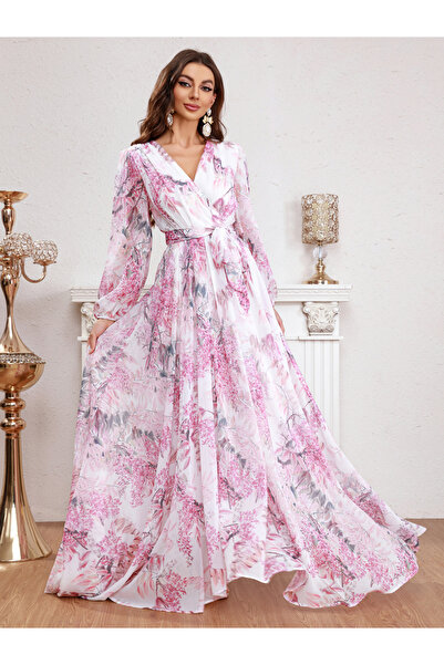 Take Two By Styli Women Floral Print Belted A-Line Maxi Dress