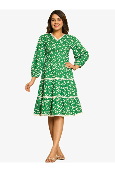 KASYA By Styli Women Green Floral Printed Knee-Length Dress