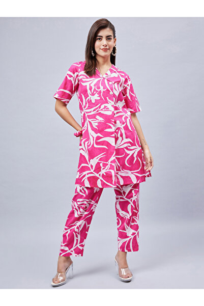 WineRed By Styli Women Pink Printed Tunic with Trousers Co-Ords