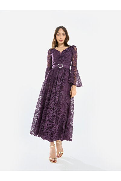 House of Moda By Styli فستان ميدي نسائي بأكمام واسعة من الدانتيل