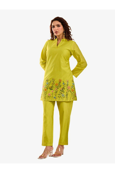 KASYA By Styli Women Lime Green Viscose Tunic and Pants Co-Ords