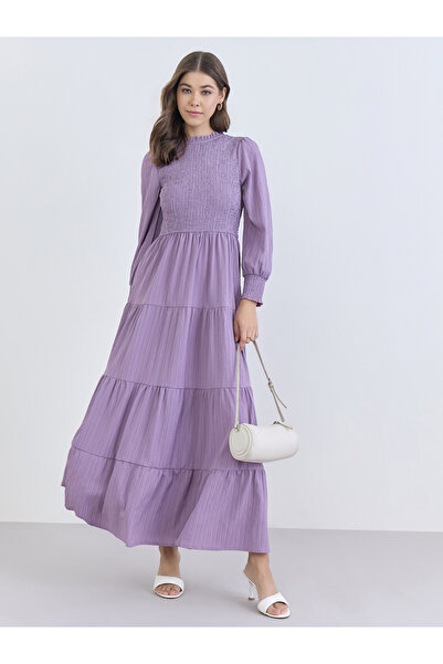 Styli Women Smocked Detail Tiered Maxi Dress