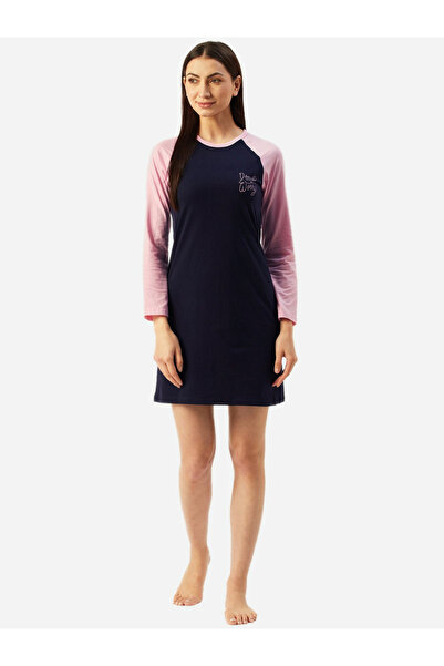 KLAMOTTEN By Styli Women Navy Blue Raglan Sleeve Nightdress