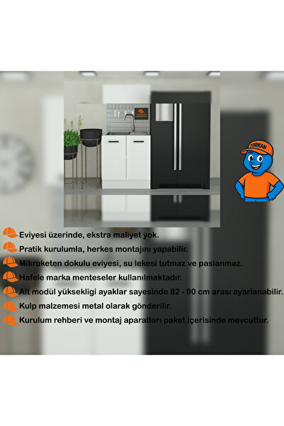 Yurkan 80 Cm Evyeli Mutfak Dolabı Alt Alucra