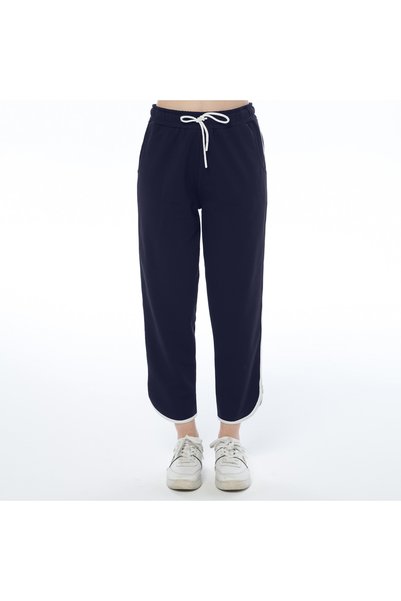 ASN concept Women's Navy Blue Color Slit Long Piped Pants (with Plus Size Option)