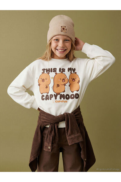 LC Waikiki Hanorac gros pentru fete cu imprimeu Capyfun, colecția Shining Cho...