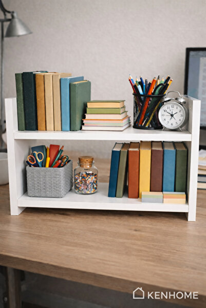 KENHOME Masaüstü 2 Raflı Kitaplık – Ofis ve Çalışma Masası Düzenleyici