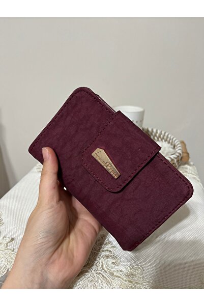 Baykuş Boutique Burgundy Fabric Medium Size Women's Wallet