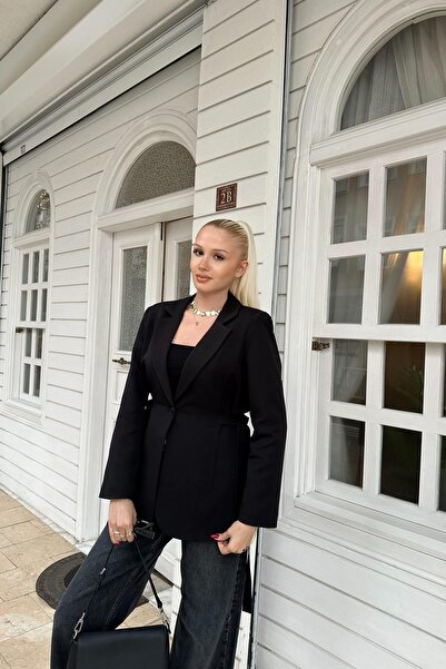 lizge giyim MONO YAKA TEK DÜĞME İKİ YAN BAĞCIK DETAY CEKET