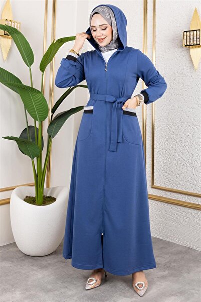 Genel Markalar Kapüşonlu Ribanalı Ferace İNDİGO - İNDİGO - 40