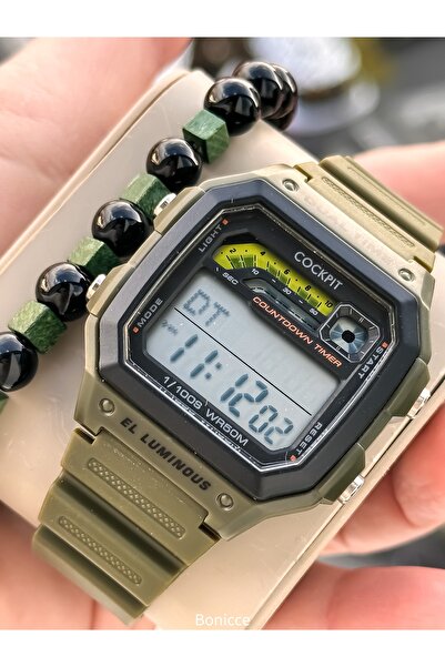 Cockpit SPOR ERKEK DİJİTAL SAAT, Yeşil Renk Silikon Kordon, Alarm,Kronometre,...