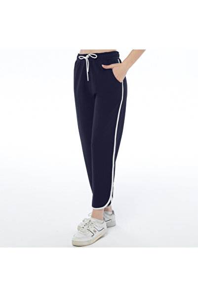 ASN concept Women's Navy Blue Color Slit Long Piped Pants (with Plus Size Opt...