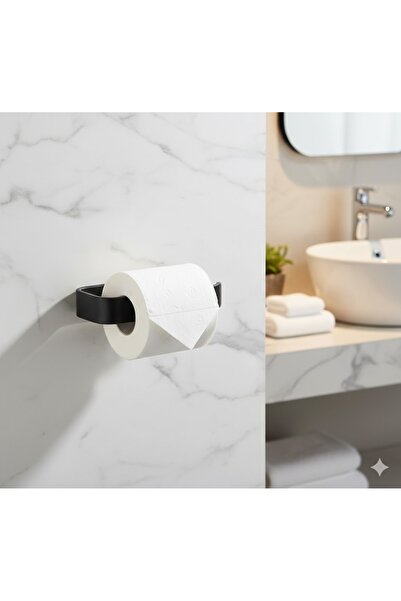UG Home Black Lamalı Open Toilet Roll Holder Adhesive