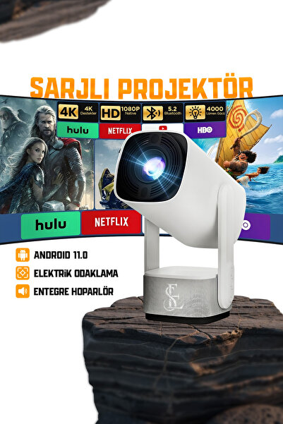Saatistan Şarjlı 1080p 4K Projektör, 3D, HDR10, Hoparlör, Memc, Lümen, Taşına...