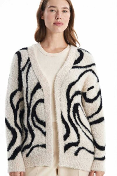 LAVRE Zebra desenli oversize yumuşak triko hırka