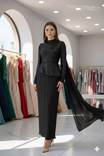 Ayşe Tesettür Tesettür Giyim Nisa Pul Payet Alt Kısım Şifon Kumaş Elbise Tese...