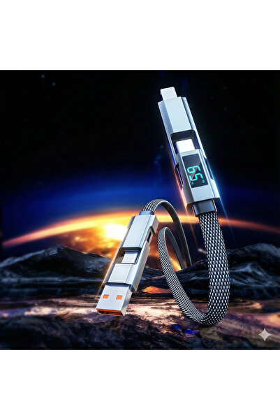 Zilvana 65W Dijital Ekranlı 4’ü 1 Arada Hızlı Şarj Kablosu USB-C & Type-C – T...