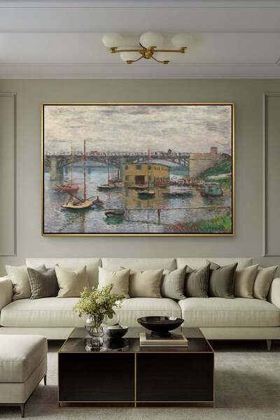 Wallivo Claude Monet Gri Bir Günde Argenteuil Köprüsü Gold Metal Çerçeveli Ka...