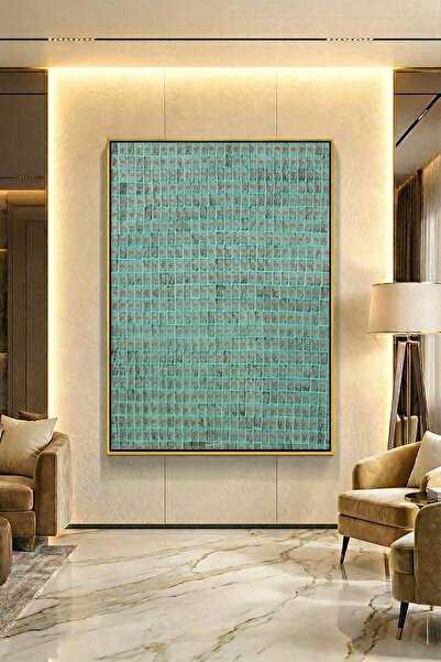 Wallivo Andy Warhol Yeşil Pullar Bronz Metal Çerçeveli Kanvas Tablo