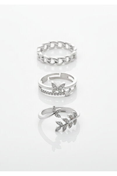 Ervalina مجموعة من 3 خواتم على شكل فراشة وورقة شجر من حجر الزركون