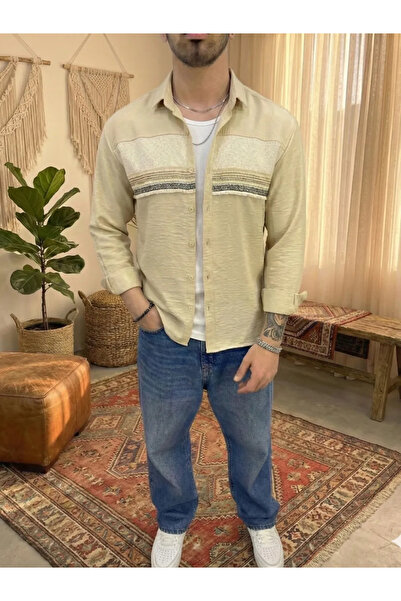 FıttingRoom Oversize Pamuk Dokuma Bohem Sarı Gömlek