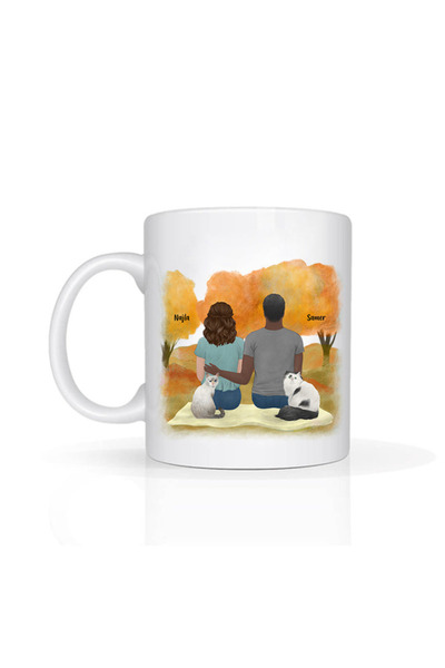 Printoot Couple with Cats Personalized Mug Custom Pet Gift Cat Lovers Name Ce...