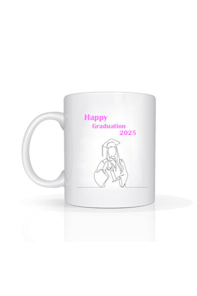 Printoot Happy Graduation 2025 Female Graduate Mug Pink Typography Gift Ceram...