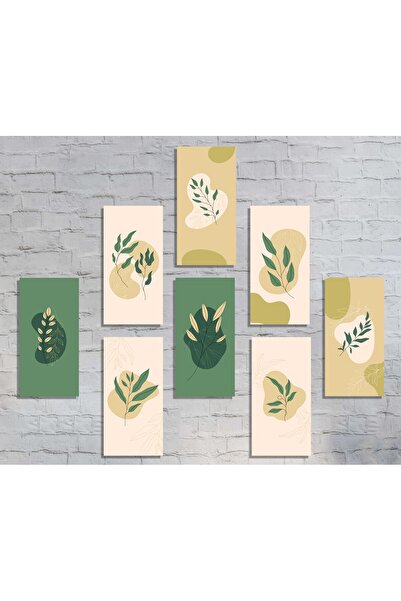 M&H Quality Set de 8 picturi murale moderne cu frunze botanice – 20x10 cm (de...