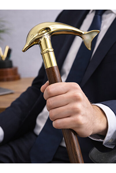 moryconcept Pirinç Yunus Balıklı Baston Özel Tasarım Ahşap Prinç Saplı Dekora...