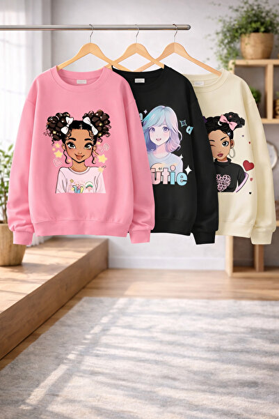 Kids YENİ Kız 3 lü Takım Üst Sweatshirt