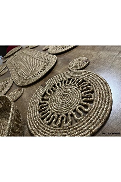 Öz-Tex Home Jute, Straw Color American Dinner Set, 6 Plates 1 Runner 6 Coaste...