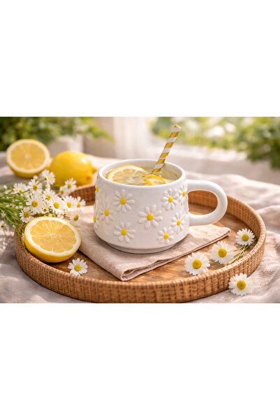 LEBLANC BOUTIQUE Papatya Desenli Handmade Seramik Kupa