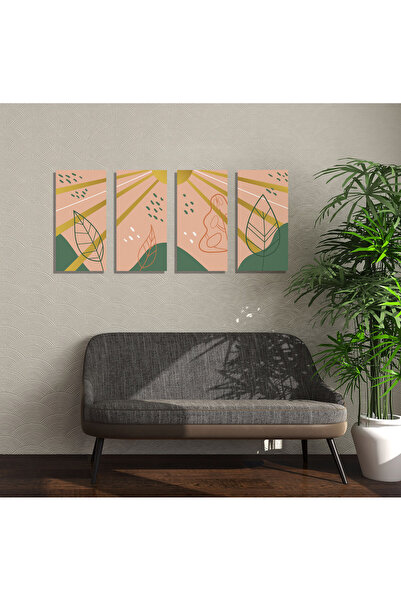M&H Quality Modern Bohemian Abstract Leaf Patterned 4-Piece Painting Set – 20...
