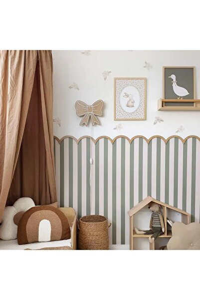DECOMALL (PP-5) Kemerli Çizgili Yarım Duvar Sticker – Bebek & Çocuk Odası Ken...
