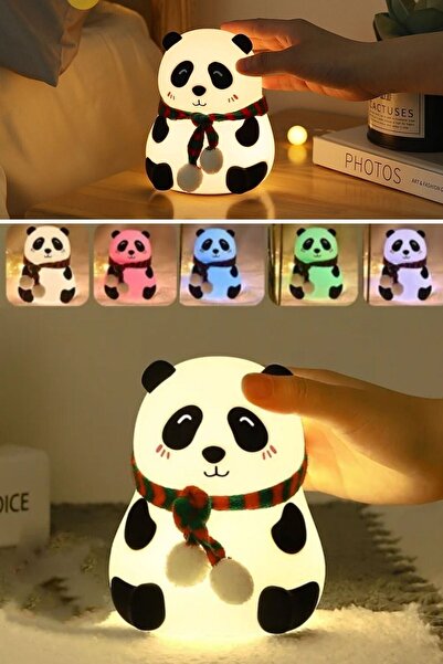 Hombak 5 Farklı Renk Modlu Panda Figürlü Pofuduk LED Gece Lambası–Yumuşak Dok...